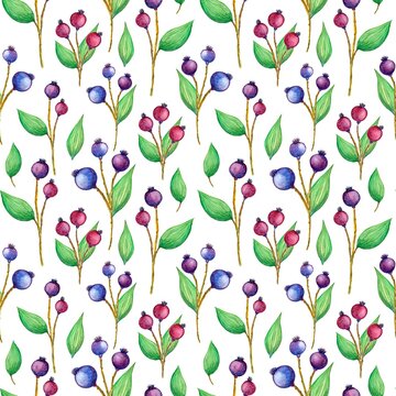 Seamless pattern with berries and currant branches for cafe, wrapping paper
