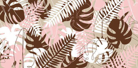 Fototapeta na wymiar Exotic pattern with tropical plants. Vector hand draw background.