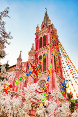 Colorful Tan Dinh Church or Church of the Sacred Heart of Jesus in Ho Chi Minh City