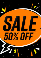 Sale 50% off, flash discount poster design template. Promotion banner for shop or online store, vector illustration