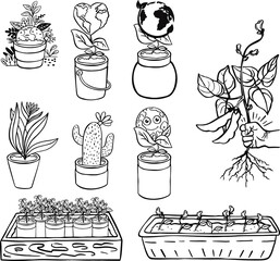 Multicolored funny childrens drawings about ecology illustration. Vector illustration