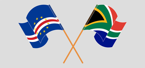 Crossed and waving flags of Cape Verde and Republic of South Africa