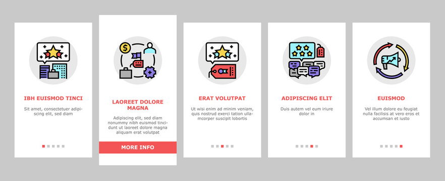 Reputation Management Onboarding Mobile App Page Screen Vector. Social Media And Brand Ambassador, Company World Reputation Management And Reviews Illustrations