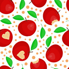 Red bitten apples. Apples of temptation. Bright summer seamless pattern