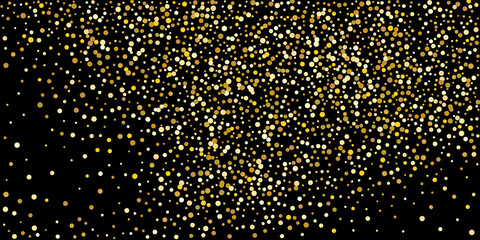 Golden point confetti on a black background. Luxury festive background. Decorative element. Element of design. Vector illustration, EPS 10.