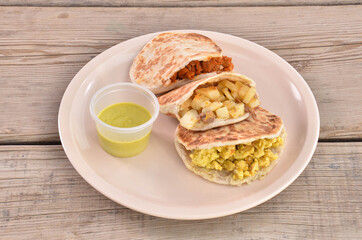 Gorditas mexican food  wooden base horizontal