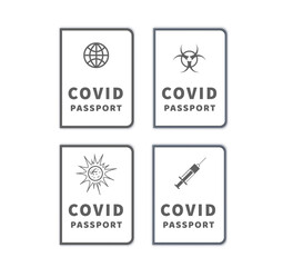 Set of different COVID-19 vaccination passports simple icons on white