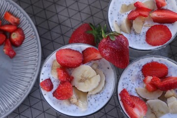 strawberry dessert with banana and chia seeds