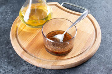 A fragrant dressing with spices for making a spicy salad with bell peppers, carrots, vegetables and sesame seeds. Step by step recipe.