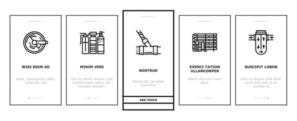 Water Filter Equipment Onboarding Mobile App Page Screen Vector. Industrial And Home Water Filter Tool, Disinfection And Filtration Process Illustrations