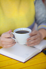 Working in a cafe with coffee