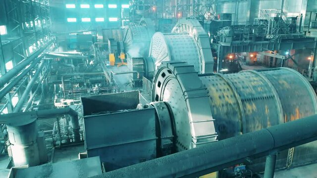 Mining factory with the mills grinding copper ore
