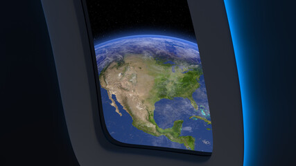 Space Tourism, View of planet Earth from a spaceship window