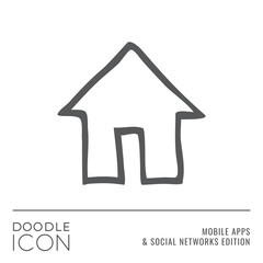 Doodle Icon Series - House with Door Shape as Home Button Flat Outline Stroke Style Symbol in Mobile Apps and Social Networks Edition - Pictogram Graphic Design