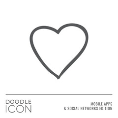 Doodle Icon Series - Heart Shape Sign as Fancy Mark Flat Outline Stroke Style Symbol in Mobile Apps and Social Networks Edition - Pictogram Graphic Design