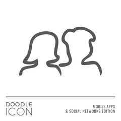 Doodle Icon Series - Man and Woman Silhouettes as Friends or Couple Flat Outline Stroke Style Symbol in Mobile Apps and Social Networks Edition - Pictogram Graphic Design
