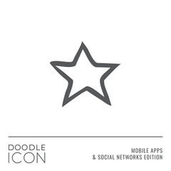 Doodle Icon Series - Star or Pentagram Shape as Favourites or Rate Flat Outline Stroke Style Symbol in Mobile Apps and Social Networks Edition - Pictogram Graphic Design