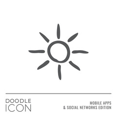 Doodle Icon Series - Shining Sun with Rays as Brightness or Weather Forecast Flat Outline Stroke Style Symbol in Mobile Apps and Social Networks Edition - Pictogram Graphic Design