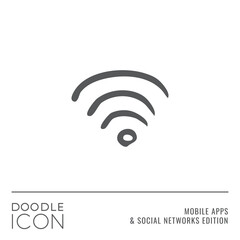 Doodle Icon Series - Signal Waves as Wi-Fi Connection Flat Outline Stroke Style Symbol in Mobile Apps and Social Networks Edition - Pictogram Graphic Design