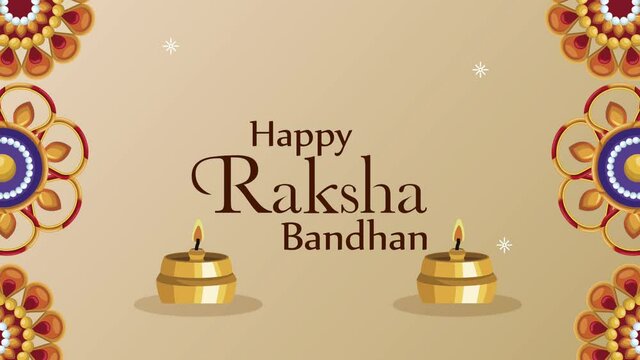 happy raksha bandhan lettering with mandalas and candles golden