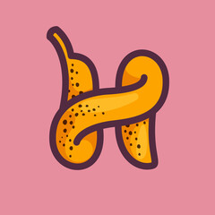 H letter logo made of banana.