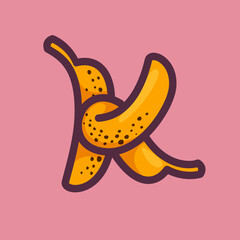 K letter logo made of banana.