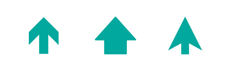 three blue squared arrows up icon. swipe up buttons set. Isolated on white.