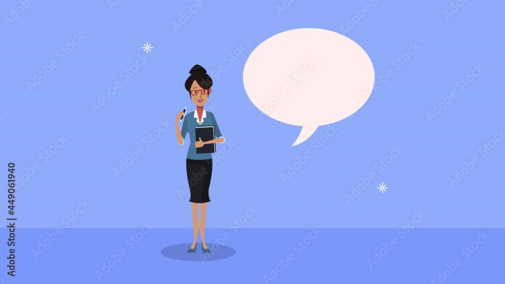 Poster elegant businesswoman with speech bubble