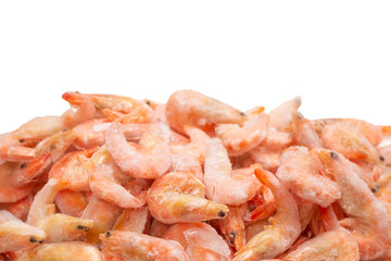 Fresh shrimps in ice. Top view.