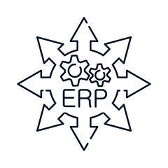 ERP system. Operation, delivery, optimization, implementation. Concept. Vector icon isolated on white background.