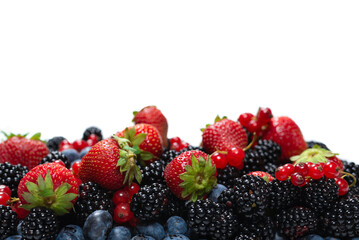 Blackberry, raspberry, blueberry,  red currant and mint background.