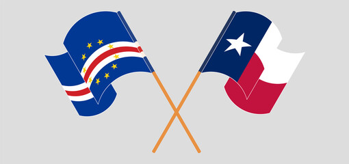 Crossed and waving flags of Cape Verde and the State of Texas