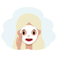 Illustration of a young woman face with a cloth mask. Facial skin care concept