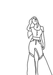 One continuous line, a women posing