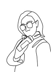 One continuous line drawing, girl modeling pose