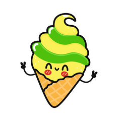 Cute funny Ice cream character. Vector hand drawn cartoon kawaii character illustration icon. Isolated on yellow background. Ice cream character concept