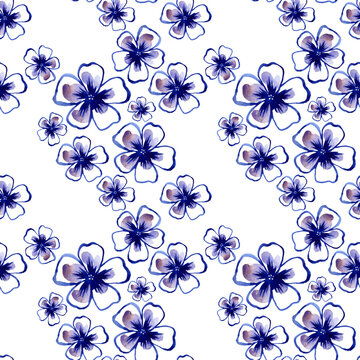 seamless floral background with blue flowers