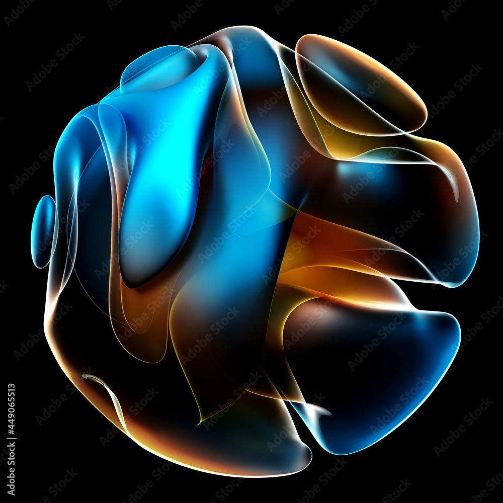 Wall mural 3d render of abstract art of surreal alien ball flower in spherical round wavy spiral smooth soft bi