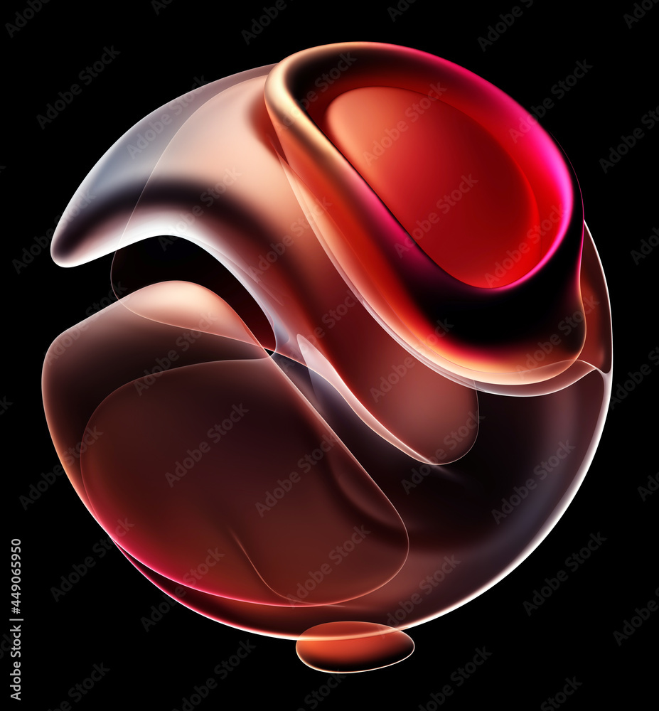 Wall mural 3d render of abstract art of surreal alien ball flower in spherical round wavy spiral smooth soft bi