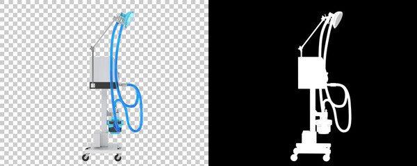 Medical ventilator isolated on background with mask. 3d rendering - illustration