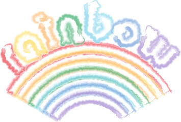 Vector watercolor brush drawing of abstract rainbow arc with lettering