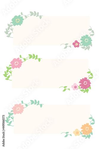 手書きタッチの草木 春カラーの花と緑の草木のイラストフレームセット Background Wall Mural Backgrou Necomammma
