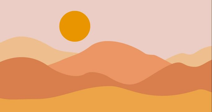 mountain desert panorama sun vector background parallax animation 4k video