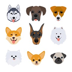 Fototapeta premium Dog head icons. Vector FLAT illustration isolated on white background.