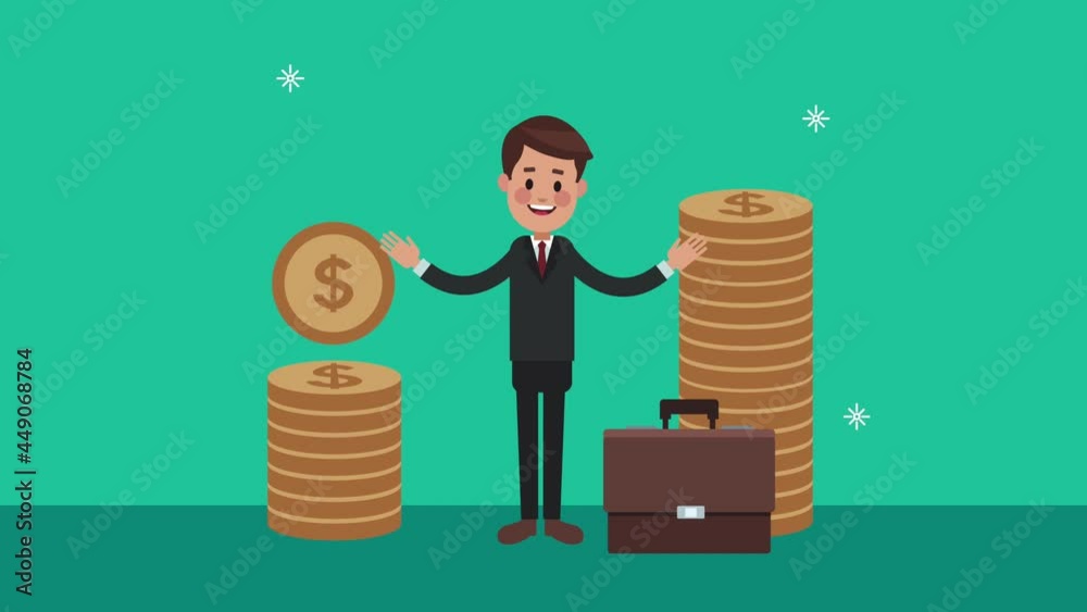 Wall mural elegant businessman worker with coins and folder