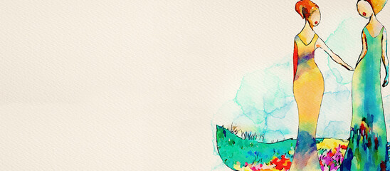 Sisters. Watercolor design background