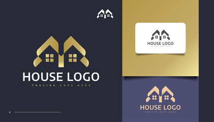 Luxury Gold House Logo Design for Real Estate Industry Identity. Construction, Architecture or Building Logo Design