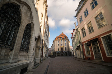 Fototapeta na wymiar Tallinn, Estonia - July 25, 2021: Walking through the streets of Tallinn in the old town in summer, European destination