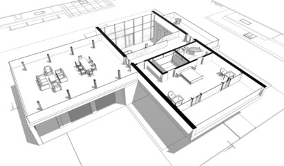 Fototapeta premium modern house architectural drawings 3d illustration