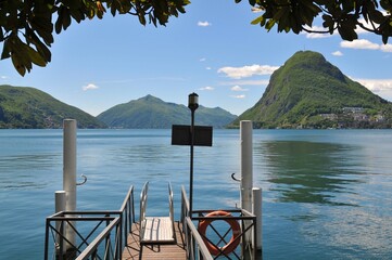 Lugano lake view with Monte San Salvatore in the background